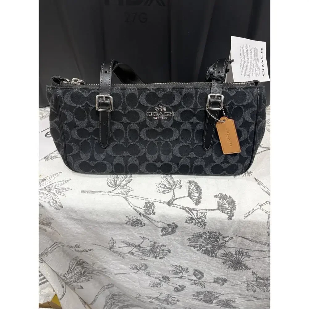 B16-02 NWT Coach Asher Black Signature Denim
